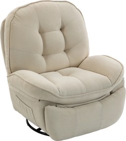 HOMCOM Poltrona Relax Chenille, reclinável manual, giratória 360° e com balanço, assento largo, encosto alto, creme branco | Aosom Portugal
