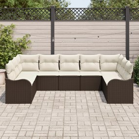 Conjunto de Sofá de Jardim vidaXL 9 Peças com Almofadas Castanho Ratta