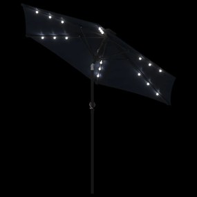 Guarda-sol jardim c/ LEDs e poste de aço 225x225x212 cm preto