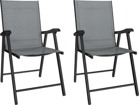 Outsunny Conjunto de 2 Cadeiras Dobráveis com Encosto Alto e Apoios de Braço, Cinza Claro | Aosom Portugal