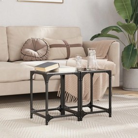 Mesas de centro c/ topo em vidro preto 2 pcs 30x30x40 cm aço