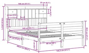 Cama com estante sem colchão 140x200 cm pinho maciço