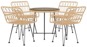5 pcs conjunto de jantar p/ jardim vime PE