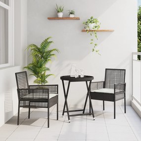Conjunto de Bistro de Jardim com 3 Peças e Almofadas em Rattan Sintético Preto