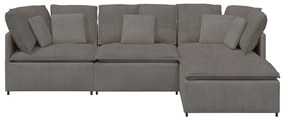 Sofá modular c/ pufes almofadas tecido corduroy cinzento-claro