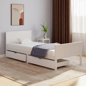 Estrutura de cama com 2 gavetas 100x200 cm pinho maciço branco