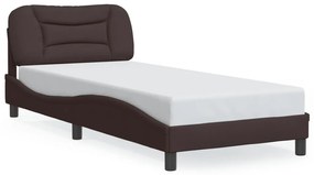 Estrutura de cama c/ cabeceira 90x190 cm tecido castanho-escuro