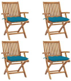 vidaXL Cadeiras de jardim dobráveis c/ almofadões 4 pcs teca maciça