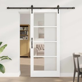 Porta Deslizante vidaXL com Conjunto de Ferragens Branca 78x202 cm Madeira Sólida de Pinho