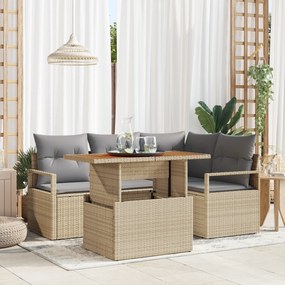 Conjunto de Sofás de Jardim vidaXL de 5 Peças com Almofadas Bege Ratta