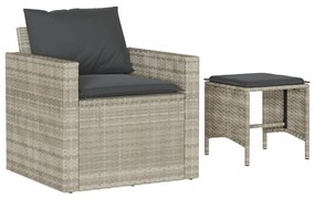 4 pcs conj. sofás jardim c/ almofadões vime PE cinzento-claro
