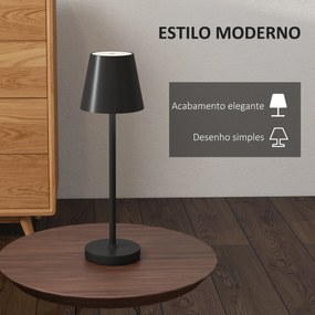 Candeeiro de Mesa com Luzes LED Candeeiro de Mesa Sem Fios Recarregável por USB-C 3 Cores Ø11,2x36,5 cm Preto