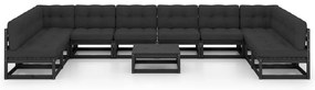 11 pcs conjunto longue jardim c/ almofadões pinho maciço preto