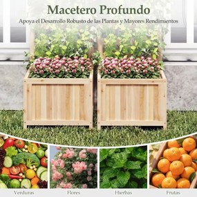 Floreira de jardim elevada de madeira com treliça 42,5 x 40,5 x 123 cm Vaso elevado com orifícios de drenagem e espaços para plantas trepadeiras Flore