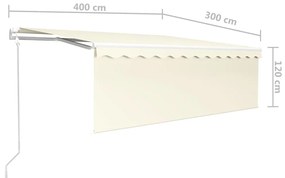 Toldo automático c/ estore/LED/sensor de vento 4x3 m cor creme