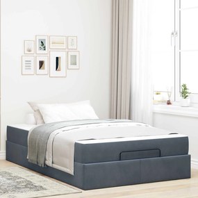 vidaXL Estrutura de cama com colchão 2 pcs Cinza Escuro Veludo