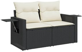 8 pcs conjunto sofás de jardim com almofadões vime PE preto