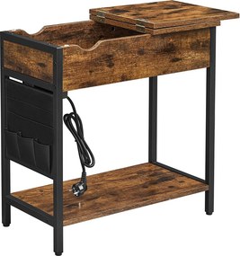 Mesa de apoio com 2 tomadas eléctrica e portas USB 60 x 31,5 x 60 cm Castanho Vintage-preto