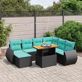 vidaXL 8 pcs conjunto de sofás p/ jardim c/ almofadões vime PE preto