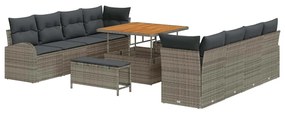 Conjunto de Sofá de Jardim vidaXL com Almofadas Cinza Rattan Poliéster
