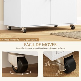 Ilha de Cozinha com Rodas Carrinho de Cozinha com Lateral Dobrável 2 P