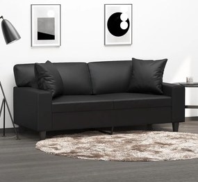 Sofá 2 lugares + almofadas decoração 140 cm couro artif. preto