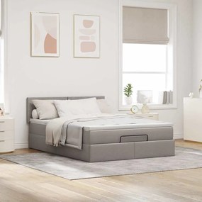 Cama Otomana com Colchão &amp; LEDs Taupe 140x200 cm Tecido