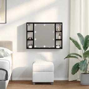 Armário Espelho LED vidaXL - Carvalho Preto - 76x15x55 cm - Feito de Madeira de Engenharia