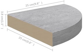Prateleiras canto parede 4 pcs 25x25x3,8cm MDF cinzento cimento