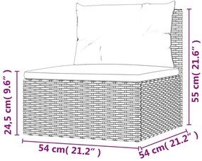 7 pcs conjunto lounge de jardim c/ almofadões vime PE cinzento