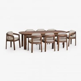 Conjunto De Mesa Oval 240x100 Cm E 8 Cadeiras De Jardim Em Madeira De Acácia Uleno Castanho-acácia Escuro - Sklum