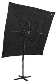 Guarda-sol jardim 4 camadas c/ poste alumínio 250x250 cm preto