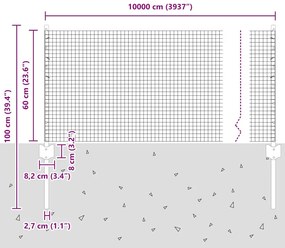 Cerca de Arame Soldado com 44 Postes U Verde 0,6x100 m Aço