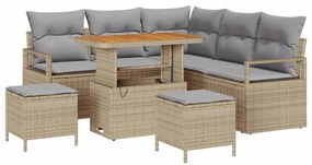 Conjunto de Sofá Jardim 8 Peças com Almofadas Bege Vime PE Acácia