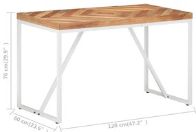 Mesa de jantar 120x60x76 cm madeira acácia maciça e mangueira