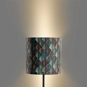 Vloerlamp zwart met velours lampenkap blad dessin met gouden binnenkant - Simplo Clássico / Antigo,Moderno