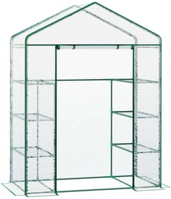 Outsunny Estufa de Jardim com 8 Prateleiras Cobertura de PVC e Estrutura de Aço 143x73x195 cm Transparente e Verde