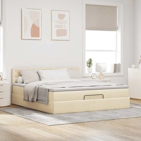 Estrutura de cama otomana com colchão tecido creme 160x200cm