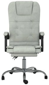 Cadeira massagens reclinável escritório veludo cinzento-claro