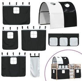 Beliche com cortinas 80x200 cm pinho maciço branco e preto