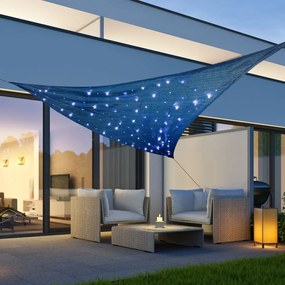 HI Para-sol estilo vela c/ 100 luzes LED 3,6x3,6x3,6 m azul-claro