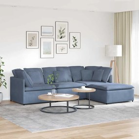 vidaXL Sofá modular com pufes e almofadas tecido corduroy azul