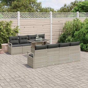 Conjunto de Sofá de Jardim vidaXL de 9 Peças com Almofadas em Cinzento Claro de Rattan Polipropileno