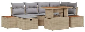 Conjunto de Sofá de Jardim com 7 Peças e Almofadas Bege em Rattan Sint
