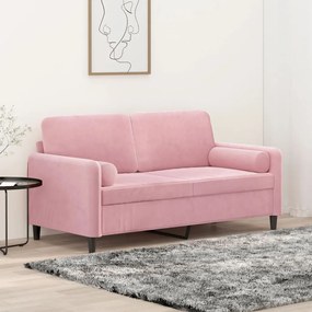 Sofá 2 lugares c/ almofadas decorativas 140 cm veludo rosa