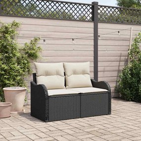 Sofá de Jardim para 2 Pessoas com Armazenamento e Almofadas em Rattan Preto