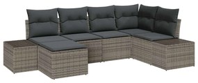 Conjunto de sofá de jardim com 6 peças e almofadas cinzas em poliratta