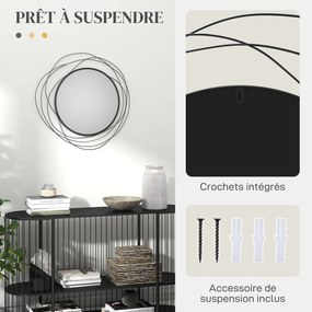 Espelho redondo em metal de malha preta, decoração de estilo moderno, diâmetro Φ65 cm preto