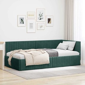 vidaXL Estrutura de Cama de Canto Verde Escuro 100 cm x 200 cm Veludo