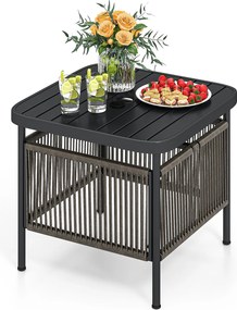 Mesa auxiliar jardim em rattan resistente às intempéries 56 x 56 x 49 cm com orifício para guarda-sol Preta